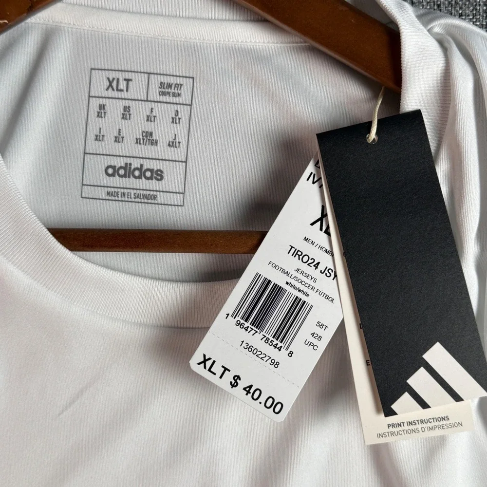 Mens Adidas Tiro 24 Jersey XLT‎ White Slim Fit Soccer Shirt - NWT